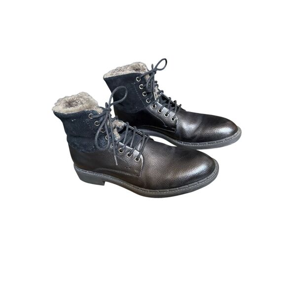 Robert Wayne  Men’s Black Leather Faux Fur Lined Lace Up Ankle Boots main image 8